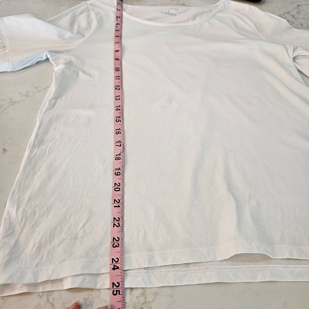 Talbots Cottagecore Knit White 3/4 Sleeve Lace Boho Top 100% Cotton Size M - Picture 8 of 9